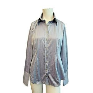 Womens Small Satin Light Blue Blouse Ruffle Sleeve Shiny Georg Roth Los Angeles